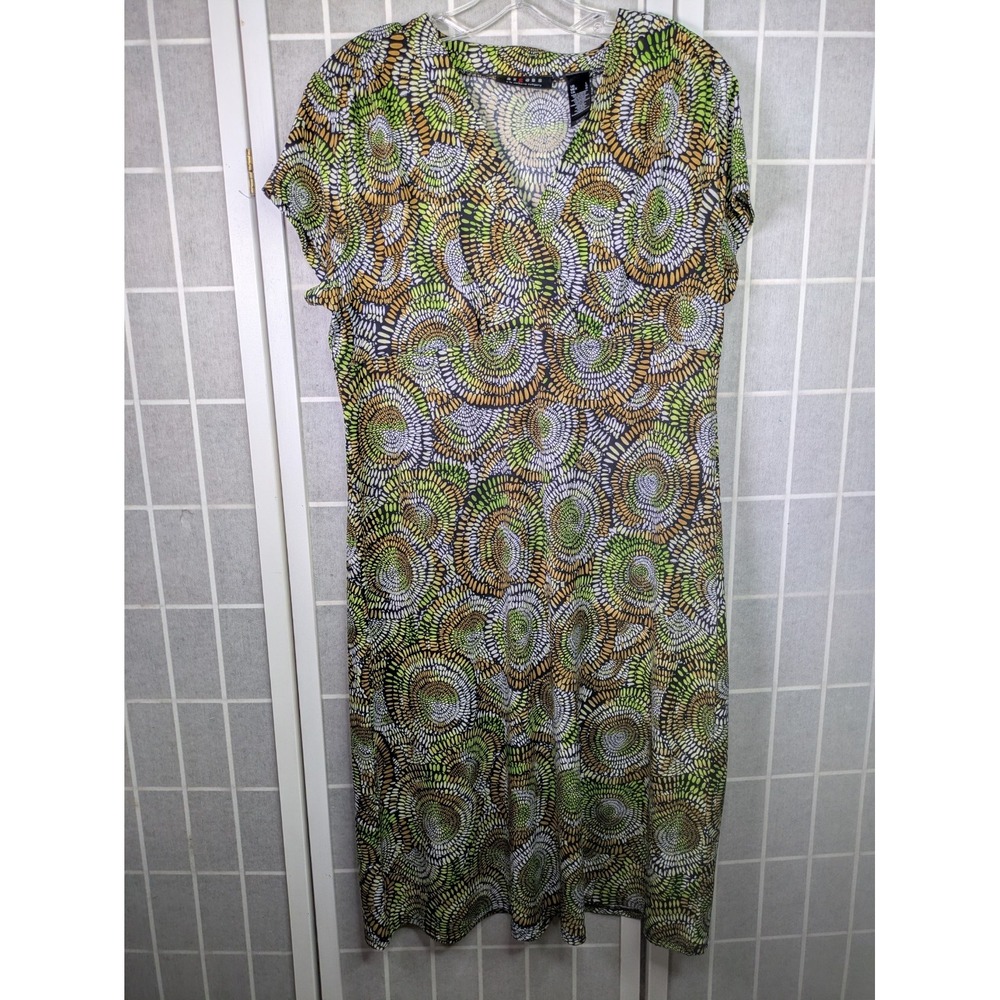 Axcess Liz Claiborne Womens Dress Large Boho Earthy Stretchy Fairy Short Sleeve